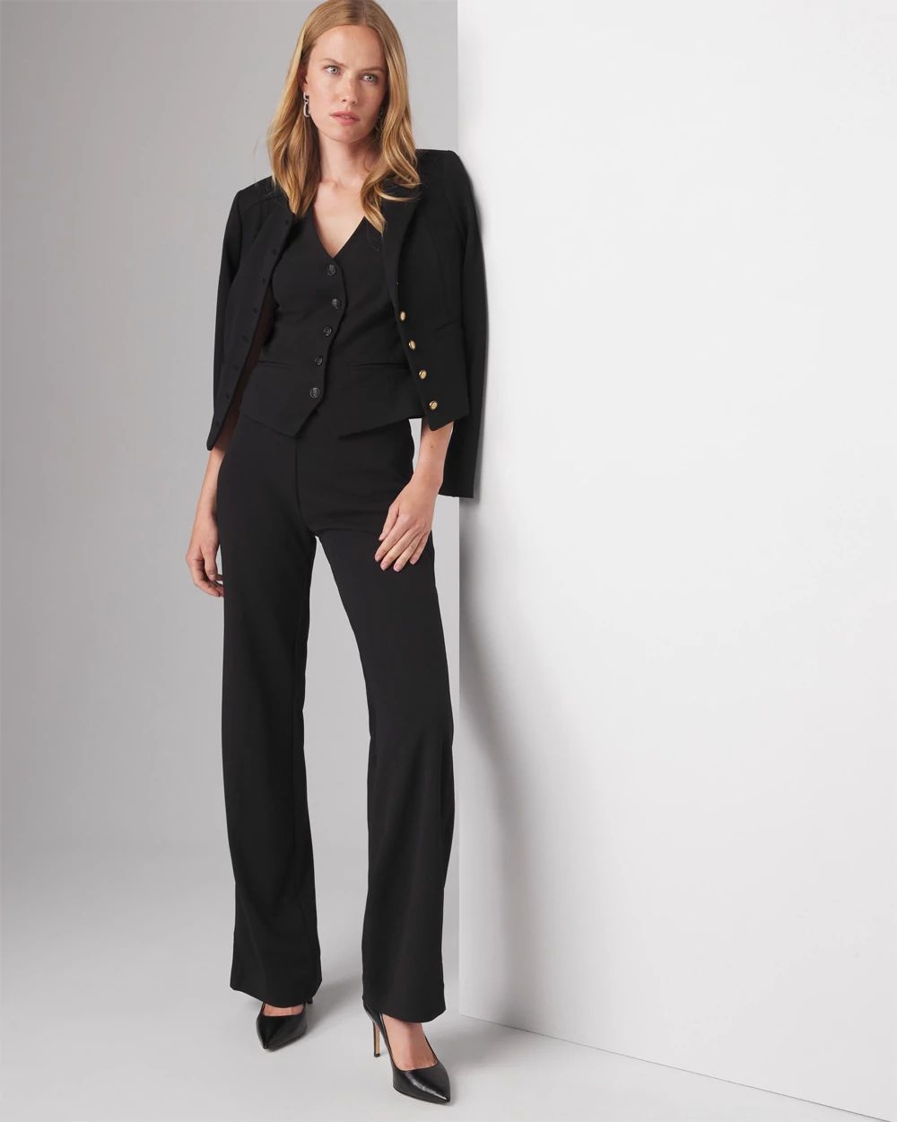 Black Turn Over Waist Straight Leg Pants | Bottoms